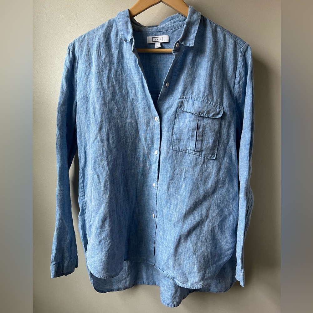 AYR Blue Long Sleeve Linen Button Down shirt.